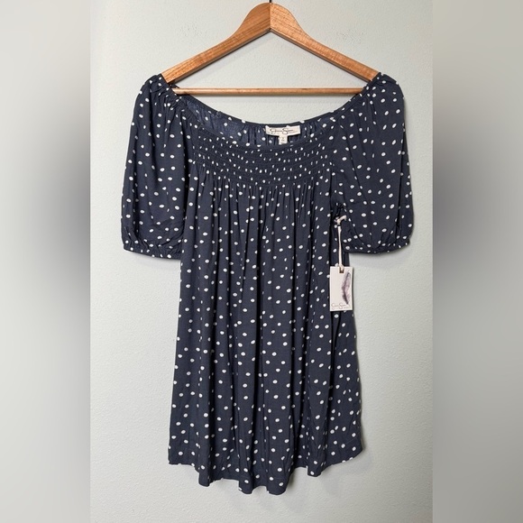 NWT Jessica Simpson Polka Dot Maternity Smocked Peasant Top Blouse Size Small - Picture 5 of 10